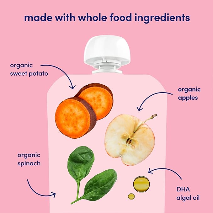 Cerebelly Organic Baby Food Pouches, Spinach Apple Sweet Potato Purees, 16 Nutrients, No Added Sugar, Fiber & Non-GMO, 4oz, 12 Pack