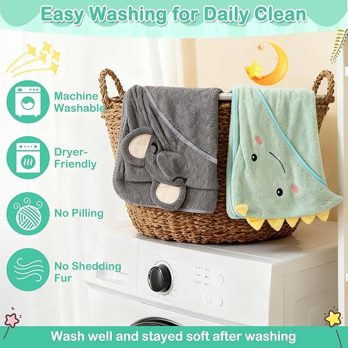 12 Pcs Baby Towels and Washcloths Set, Hooded Baby Towel, Soft and Absorbent Baby Bath Towels, 3 PCS Cute 32x32 in Baby Towel with Hood and 9 Pcs Baby Washcloths for Boys and Girls