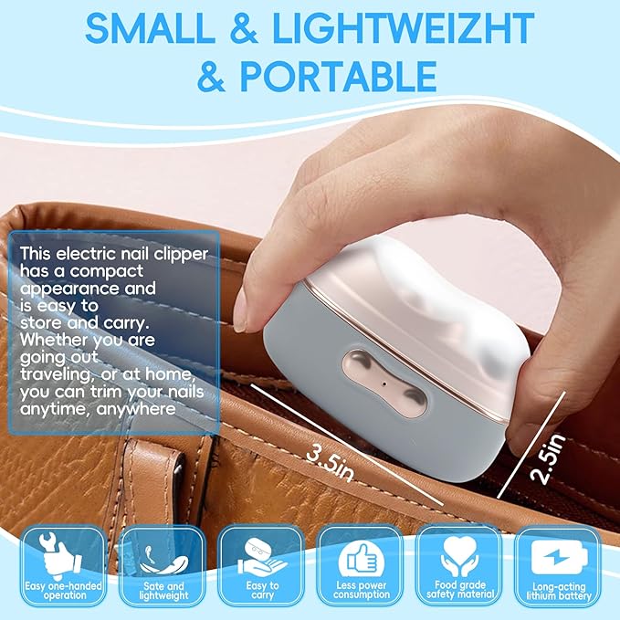 2026 Electric Nail Clipper with LED Light & 2 Speeds, New 2 in 1 Electric Nail Trimmer with Nail Clip Storage, 3 in 1 Design, USB Rechargeable Automatic Nail Clipper for Babies, Seniors and Adults