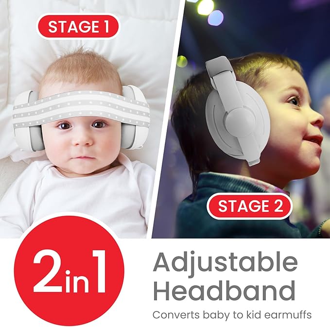 2-in-1 Adjustable Baby & Toddler Noise Cancelling Headphones - Ear Muffs for Kids 1-3 for Airplane Travel