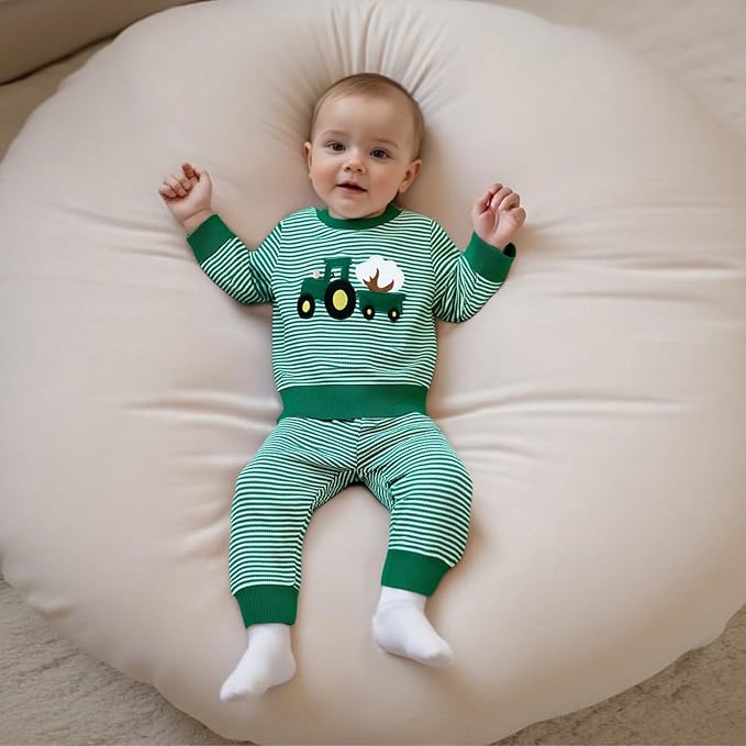 Toddler Baby Boy Fall Winter Outfits Tractor Print Long Sleeve Sweatshirt Pants Set Kids Sweatsuit Clothes