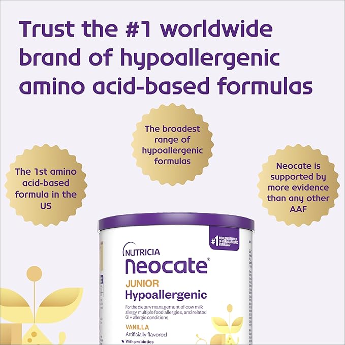 Nutricia Neocate Junior - Hypoallergenic, Dairy-free, Amino Acid-Based Formula for 1+ Years - For Toddlers, Kids & Teens - Powdered Formula- Vanilla - 14.1 oz can (Case of 1)