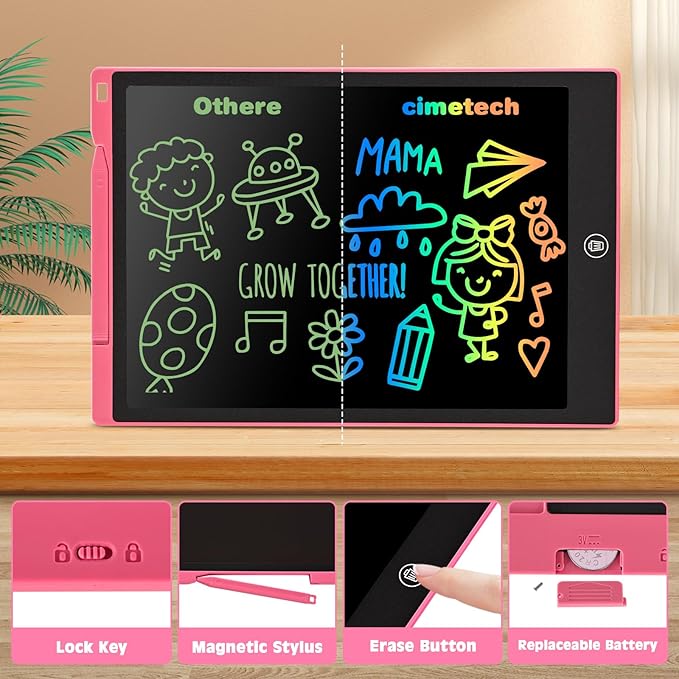 cimetech LCD Writing Tablet, Toddler Girl Toys for 1-3 Year Old, 12 Inch Drawing Pad for Kids Doodle Board, Learning and Educational Kids Toys for 4 5 6 7 8 Year Old Boys Birthday Gift, Pink