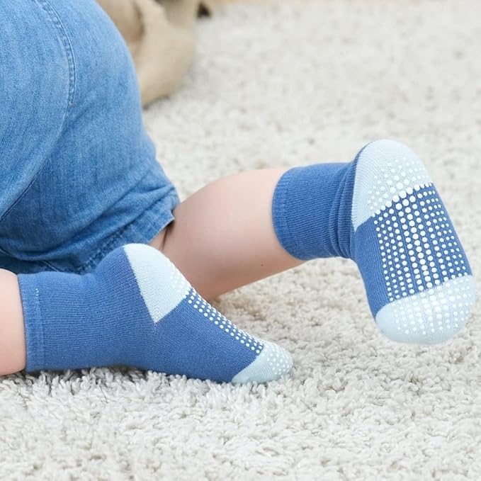 ZAPLES Baby Non Slip Grip Crew Socks with Anti Skid Soles for Infants Toddlers Kids Boys Girls