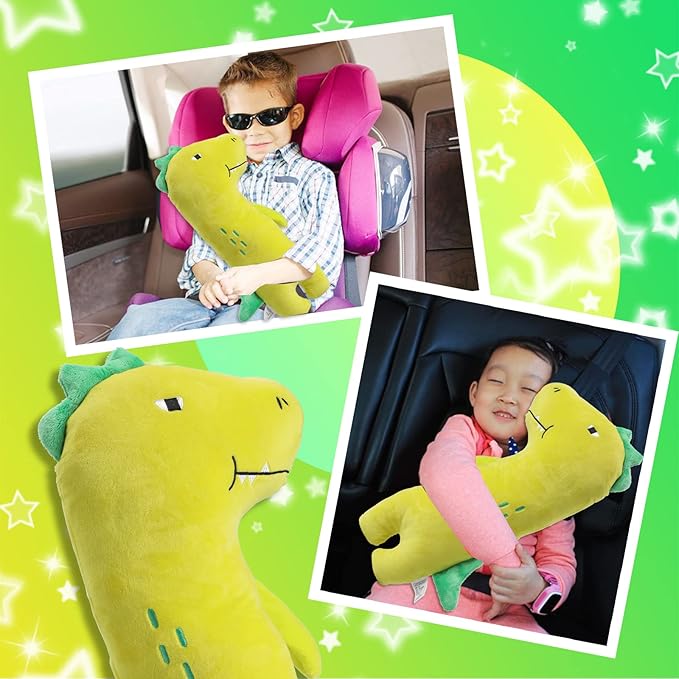 Barelove Seat Belt Cover Pillow for Kids, Car Seatbelt Cushion Shoulder Neck Support Protector Pad, Soft Stuffed Travel Vehicle Safety Belts Strap Pillow for Child Headrest, Christmas Gifts (Dinosaur)