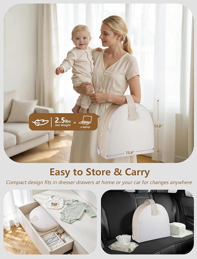Wipeable Baby Changing Pad: Changing Pad Babies for Dresser Waterproof 31.5” * 15.7” with Removable Safety Strap for Diaper Changing on Table (Creamy White)