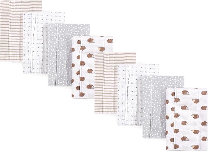 Hudson Baby Cotton Poly Flannel Burp Cloths Multipack, Hedgehog 8-Pack, One Size
