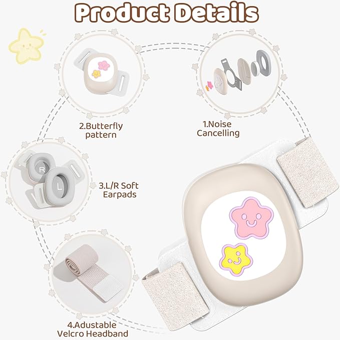 Baby Noise Cancelling Headphones,Infant Earmuffs with Star Pattern, Infant Ear Protection for Toddler 0-48 Months,Baby Travel Essentials for Airplane/Improves Sleep