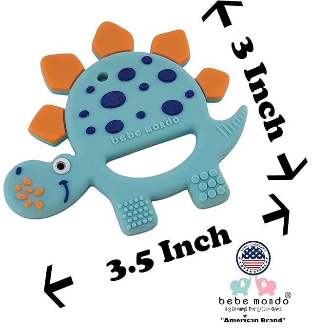 Bebe Mondo Dinosaur Baby Teething Toys 3–6 6–12 Months, Teethers for Babies 0–3–6–12 Months for Teething Relief, Baby Gift, Baby Teether Toys, Silicone Sensory Toys, Soft-Textured Infant Toys