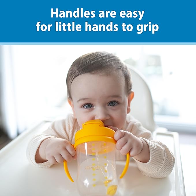 Dr. Brown's Milestones Baby's First Straw Cup, Training Cup with Weighted Straw, 9oz/270mL, Vintage Yellow, BPA Free, 6m+