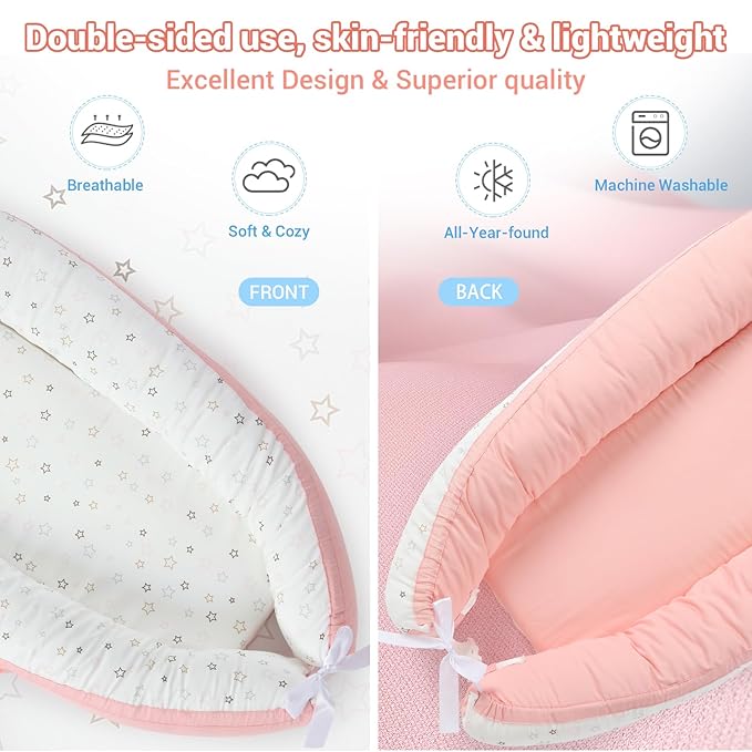 JOLLITO Baby Lounger for Newborn, Breathable Soft Baby for Baby 0-24 Months,Baby Play Mat, Portable Infant Lounger Baby Floor Seat for Home and Travel,Babies Essentials Gifts
