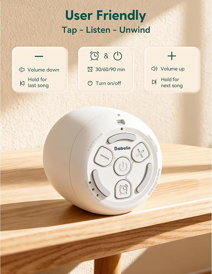 Babelio White Noise Sound Machine (Pocket Mini Pro) | 1000mAh Large Battery, 25 Non-looping Sounds for Adults, Kids & Babies, Timer, Memory Function, Pocket-Sized & Travel Essentials, White