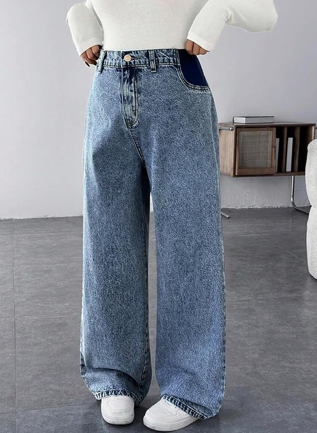 BLENCOT Maternity Jeans for Women High Waist Straight Leg Pregnancy Denim Pants with Pockets
