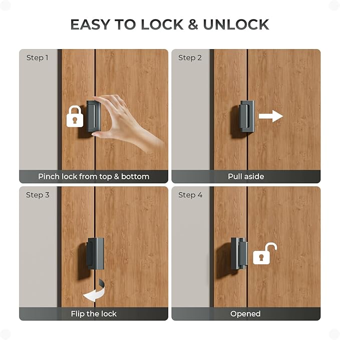 5Pack Home Security Door Reinforcement Lock, Childproof Safety Door Lock Latch Inside Stopper, Add High Security to Prevent Home Unauthorized Entry, Aluminum Construction Finish Grey