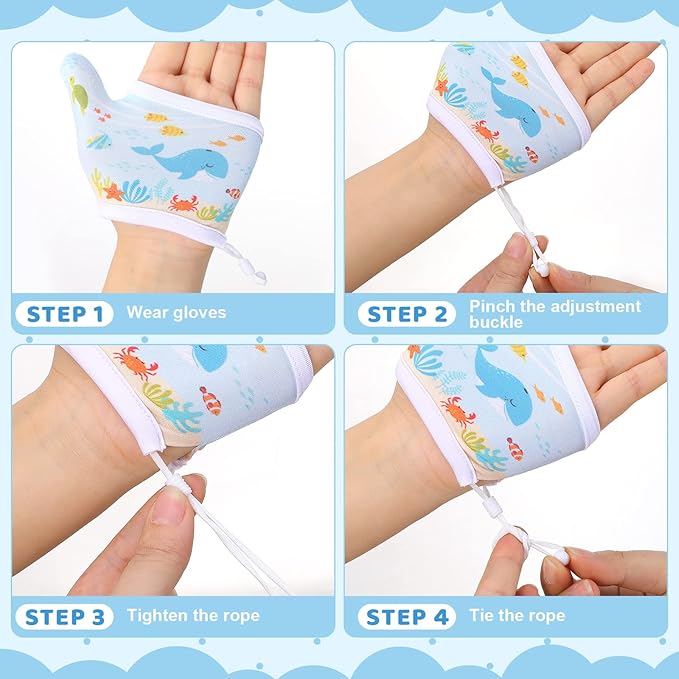 Seematn 4 Pairs Thumb Sucking Stop for Kids Breathable Thumb Suck Guard for Baby Toddler Stop Sucking Fingers Nail Biting Gloves(3-6 Years,Dinosaur)