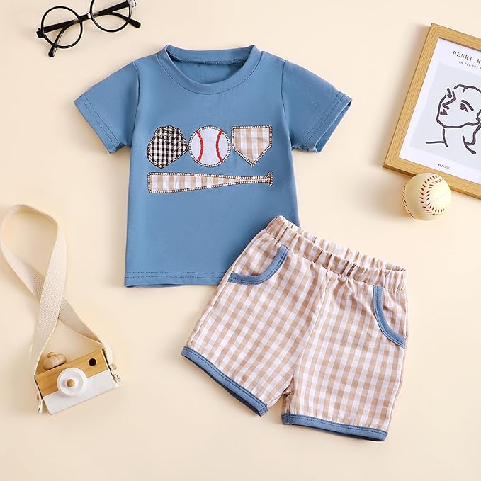 fhutpw Toddler Baby Boy Summer Clothes Tractor Letter Short Sleeve T-Shirt Tops Pockets Casual Shorts Set Infant Outfits