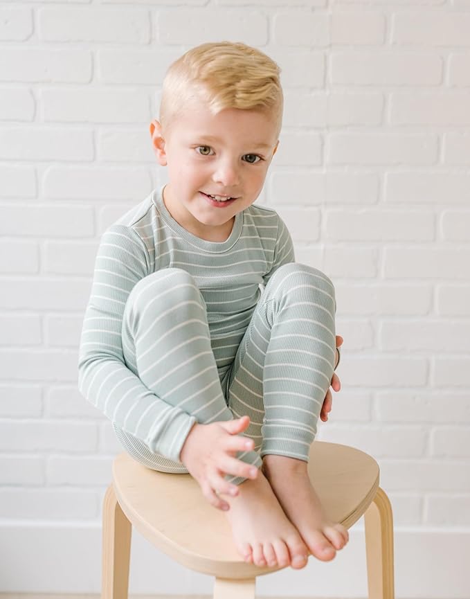 moimoln Stripe Pajamas Set 12M-8Y Ribbed Unisex Baby & Toddler, Soft Viscose, Snug-Fit, Everyday Sleepwear