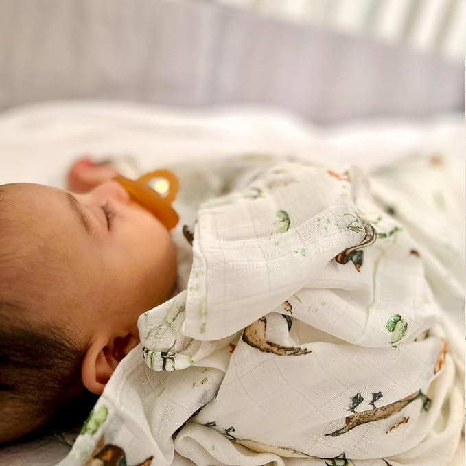 LifeTree Muslin Swaddle Blankets, Baby Swaddling Wrap Nursery Receiving Blanket for Boys & Girls, 70% Viscose from Bamboo and 30% Cotton, Large 47 x 47 inches Mallard Duck/Olive Green