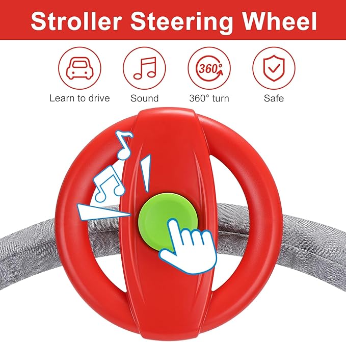 Accmor Stroller Steering Wheel Toy, Pretend Driving Simulated Steering Wheel for Stroller Shopping Carts Universal Detachable Funny Toy Attachment Accessories