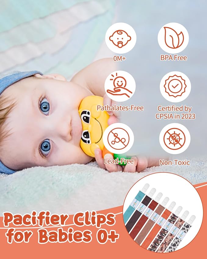 babygoal Baby Pacifier Clips 8 Pack, Pacifier Holder Clips Fits for Most Pacifier and Binkies-Neutral Color 8PS46-B