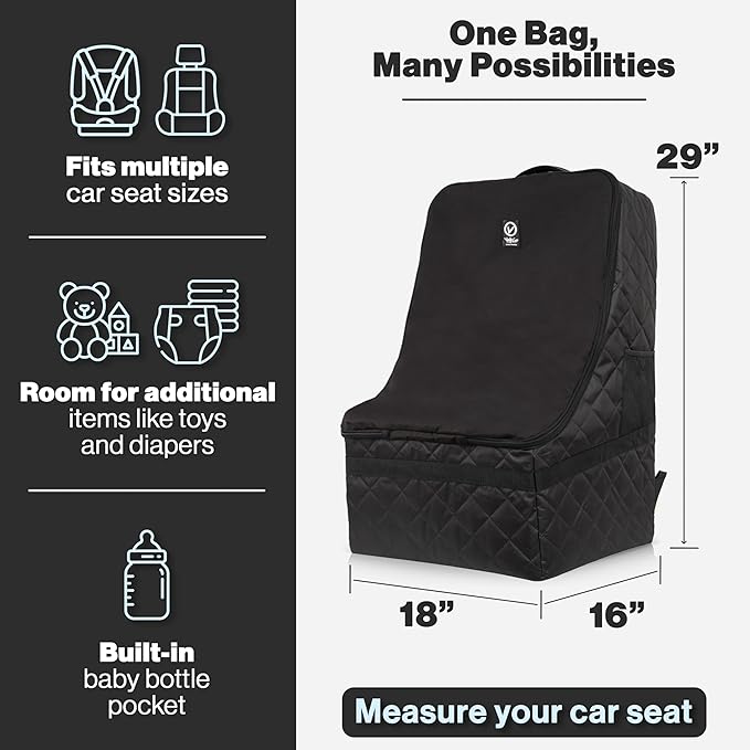 V VOLKGO Extra Padded Car Seat Travel Bag for Airplane, Heavy Duty Car Seat Bags for Air Travel Large Durable Carseat Carrier Bag, Airport Gate Check Bag with Padded Shoulder Strap