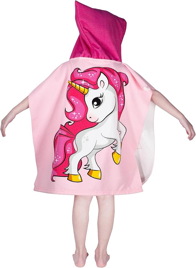 Hooded Kids Beach Towels - Toddler Bath Towel Girls Boys Swim Cover-ups for Ages 1 to 6 Kids Pool Towels Quick Dry Lightweight Soft Microfiber Poncho Towel 24x23(Unicorn Pink)