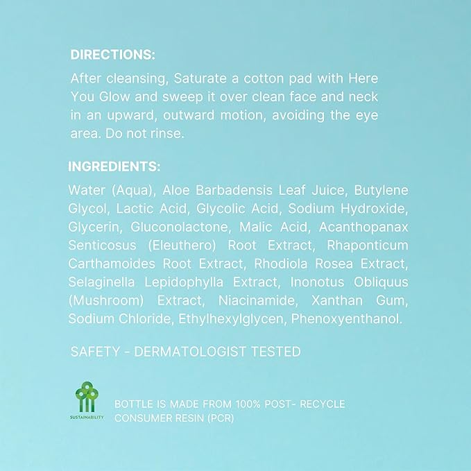 Nu Skin Here You Glow Face Exfoliator Toner | Toner for face with Water, Salicylic Acid, Glycolic Acid & Hydroxy Acid Blend | Unclog Pores, Prevent Acne, Smooth & Hydrate Your Skin | 150 ml | 1 Pack