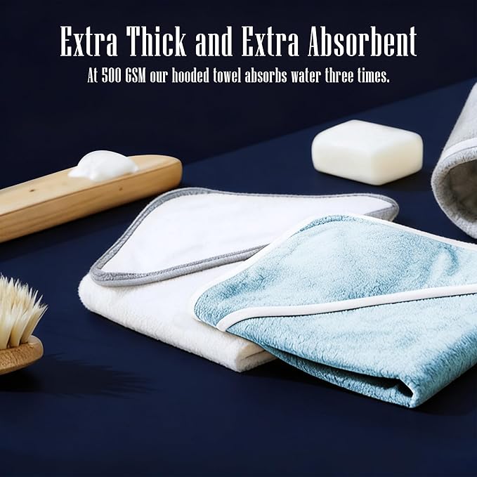 2 Pack Baby Bath Towel - Rayon Made from Bamboo, Ultra Soft Hooded Towels for Babies,Toddler,Infant - Newborn Essential -Perfect Baby Registry Gifts for Boy Girl - Blue and White