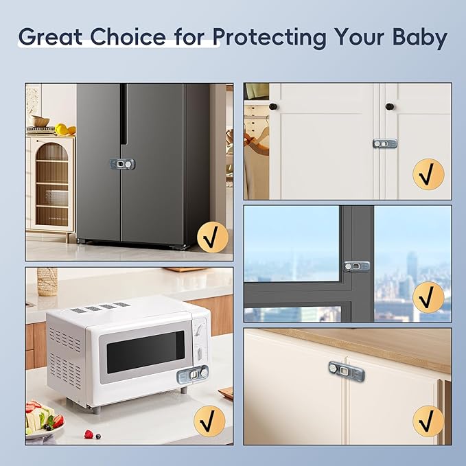 5-Pack Fridge Locks, Child Proof Refrigerator/Freezer Door Lock, Child Safety Cabinet Lock with Adhesive Pads -Freezer Latch to Keep Door Closed for Latches,Drawer,Closets,Oven (Clear-Blue)