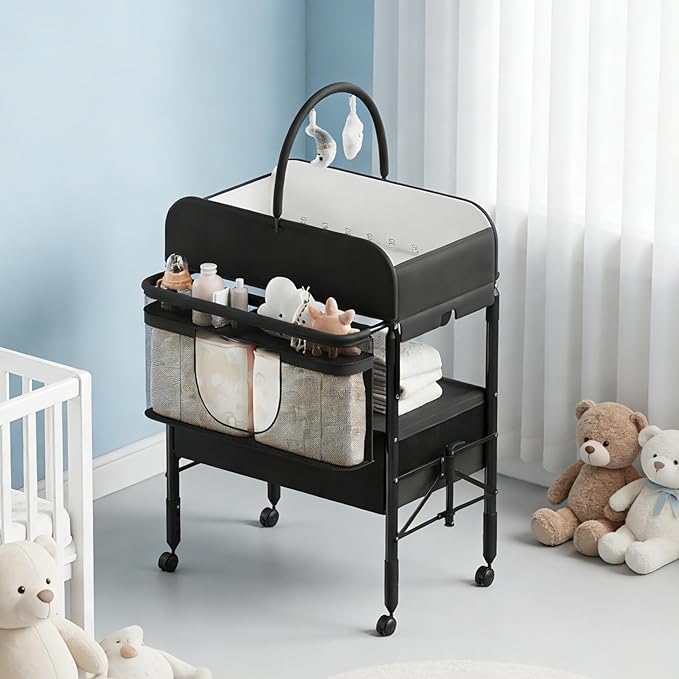 GarveeHome Baby Changing Table with Storage, Portable Foldable Diaper Changing Station with 2 Storage Baskets, Height Adjustable Waterproof Changing Table for Infant and Newborn