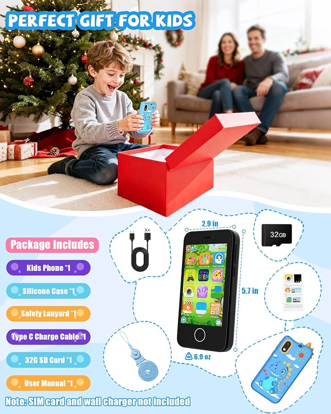 Kids Smart Phone for Girls - Safest Phone for Kid & Teens, Talk & Text - Kids Cell Phone Toy, 4.2'' Touchscreen, Dual Cameras, Games, 32GB Card (Blue)