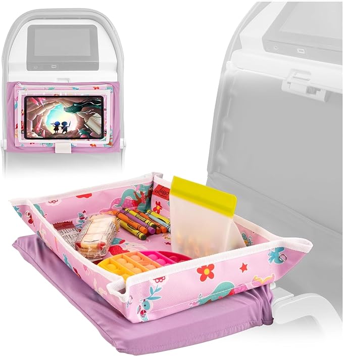 Lusso Gear Airplane Tray Table Cover - Organize Kids Travel Essentials - Pockets for Airplane Toys for Toddlers 1-3 - Foldable Tablet Stand for Travel Toddler Essentials (Mermaids) | with Pockets, on Plane or Train, Airplane Must Haves, Flying Essentia...