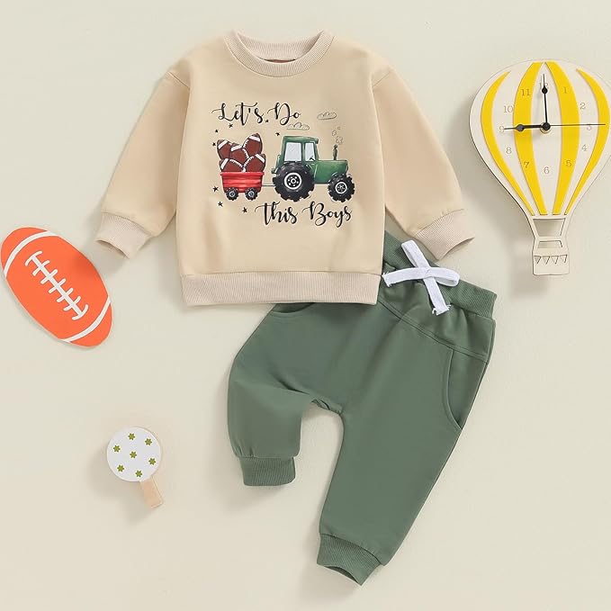 Baby Boy Fall Clothes Set Long Sleeve Letter Print Sweatshirt Pants Toddler Infant Outfits 6 12 18 24 Months 2T