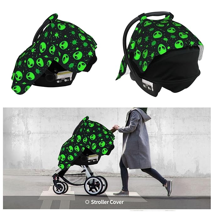 Green Alien Head Baby Car Seat Canopy Nursing Cover for Newborn Car Seat Breastfeeding Covers Blanket Newborn Shower Gift