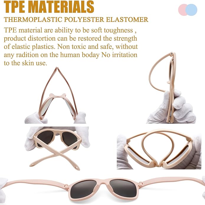 COASION Bendable Flexible Polarized Newborn Baby Sunglasses with Silicon Strap for Infant Boys Girls Age 0-12 Months CA9042