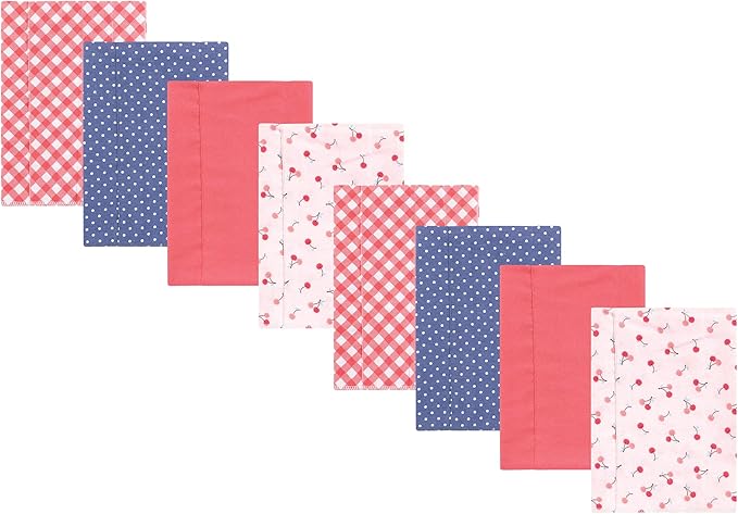Hudson Baby Cotton Poly Flannel Burp Cloths Multipack, Cherry Sweet 8-Pack, One Size