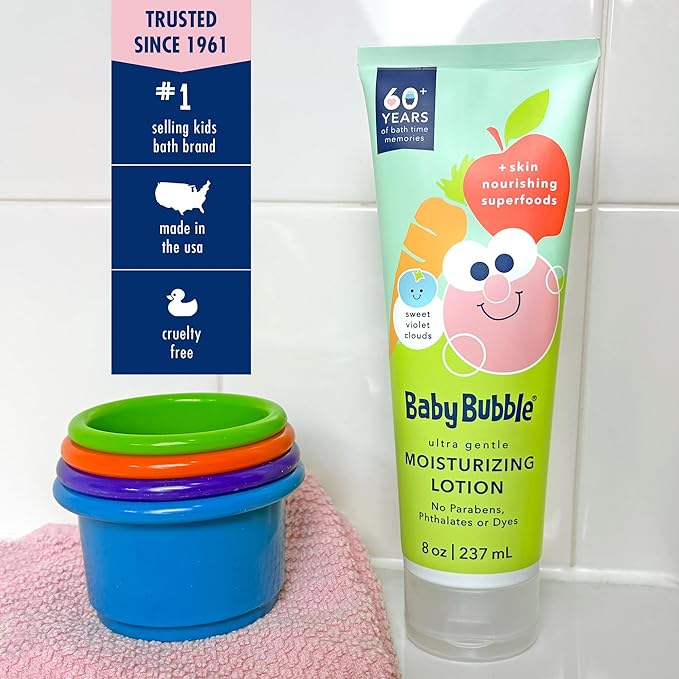 Mr. Bubble Baby Bubble Ultra Gentle Moisturizing Lotion for Babies, Sweet Violet Clouds Scent, 8 oz, Pack of 3