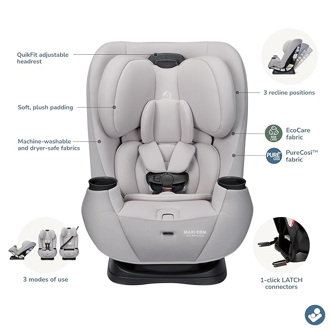 Maxi-Cosi Pria All-in-One Convertible Car Seat, Infant to Toddler Car Seat, Easy-Install Harness, Machine-Washable Cover, 5-100 lbs, SeaDrift