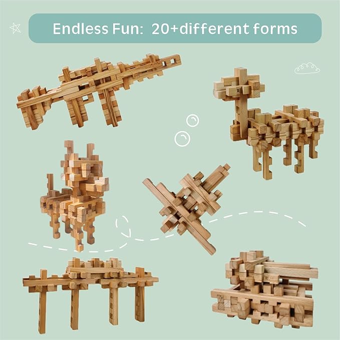 STEM Wooden Building Blocks - 20+ Shapes, 3D Puzzle, Brain Games, Educational Toys Gift for Kids and Classroom,Montessori STEM Toys for Ages 5+ and Adults (20 in 1 Premium Version)
