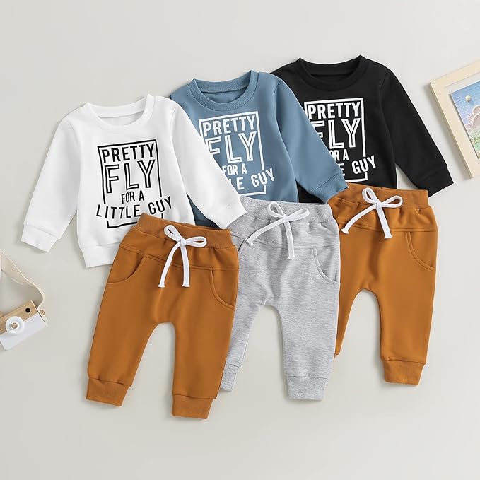 Infant Baby Boy Fall Clothes Set Funny Letter Sweatshirt Pant Outfit Toddler Winter Clothes 6 12 18 Months 2T 3T
