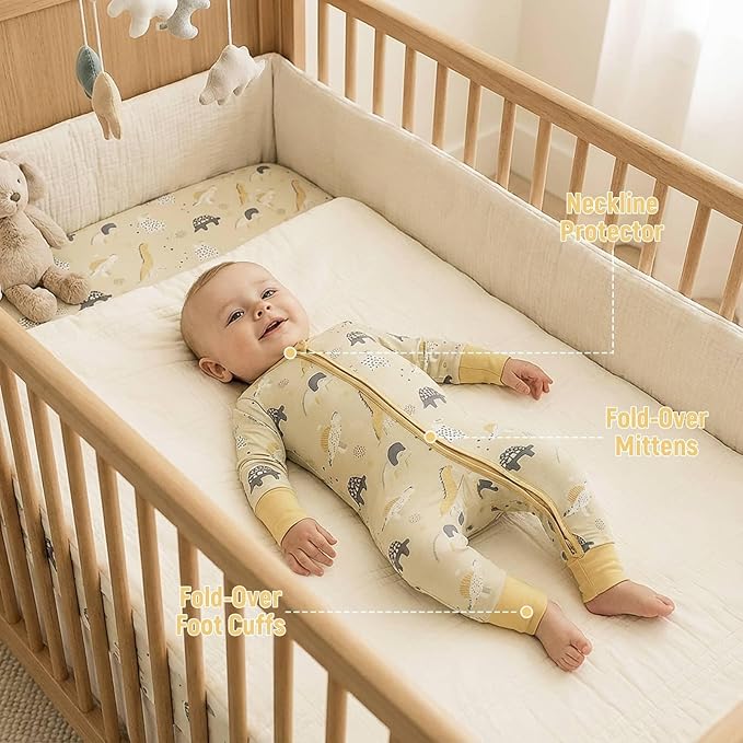 OPAWO Viscose from Bamboo Baby Pajamas Girl 2pack Mittens Cuff 2 Way Zipper Soft Footless Sleeper Baby Boy One-Piece Romper