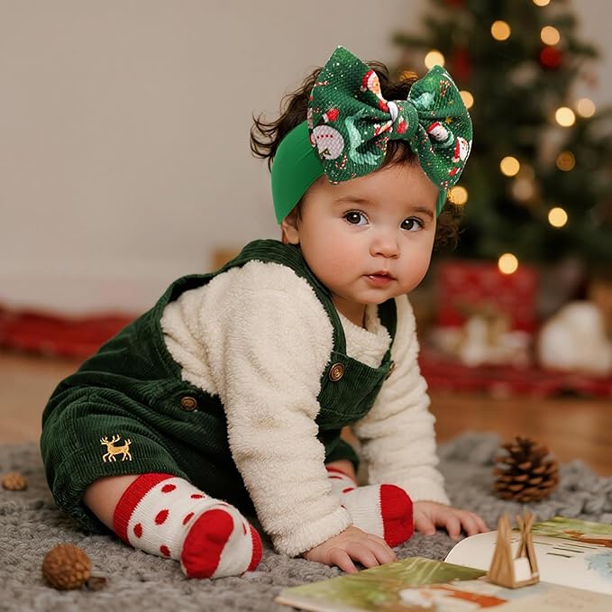 Christmas Baby Headbands 3 Pcs Nylon Headbands with Bows for Baby Girl Hair Accessories for Newborns, Infants, Toddlers Christmas Outfit