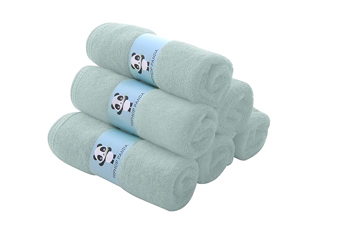 HIPHOP PANDA Baby Washcloths, Rayon Made from Bamboo - 2 Layer Ultra Soft Absorbent Newborn Bath Face Towel - Reusable Baby Wipes for Delicate Skin - Green, 12 Pack