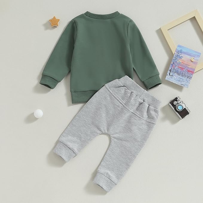 wdehow Toddler Baby Boy 2Pcs Outfits Letters Print Pullover Tops + Drawstring Pants Set Fall Winter Clothes