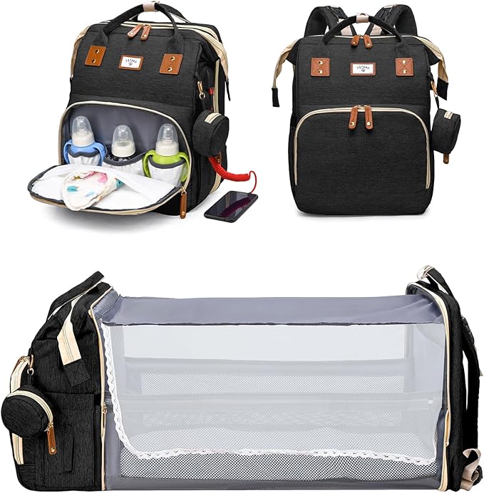Diaper Bag Backpack, Large Waterproof Lightweight Diaper Bag with Changing Station, Insulated Pockets, USB Port, Travel Bag for Mom and Dad (Black)