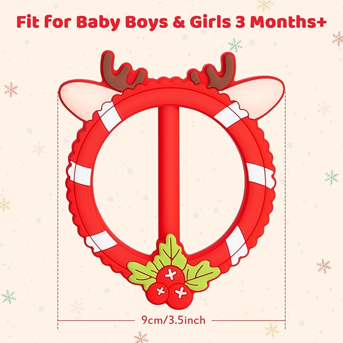 Valentines Teether for Babies - SHARE&CARE Valentines Day Gifts Silicone Teething Toy, Women Gift for Mom, Wife,Her, Holiday Baby Chew Toy for 3 Months+, BPA-Free,Baby Shower (Red Holiday)