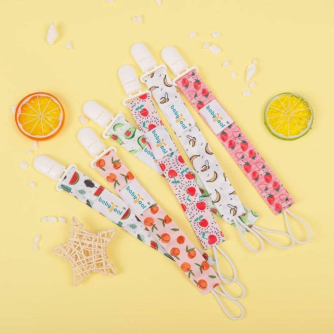 babygoal Fruit Pacifier Clips, 6 Pack Binky Paci Holder Clips Leashes Fits for Most Pacifiers and Binkies 6PS28-B