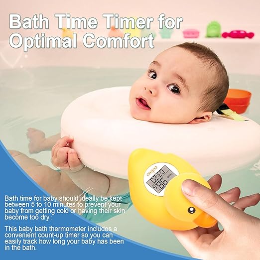 Instant-Read Baby Bath Thermometer - Baby Safety Rubber Duck with Auto Water Temperature Alert & Timer, Cute Floating Bath Toy & Digital Room Thermometer, Essential Must-Have for Baby