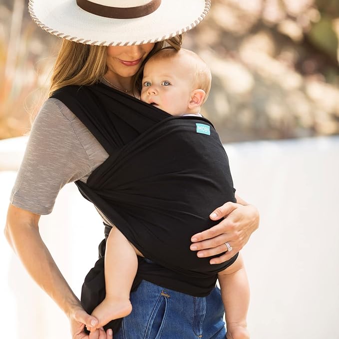 Moby Baby Wrap Carrier Evolution for Newborns to Toddlers (8-33lbs), Infant Sling Carrier, Lightweight & Hands Free Design, Adjustable for All Body Types, Baby Registry Gift (Black)