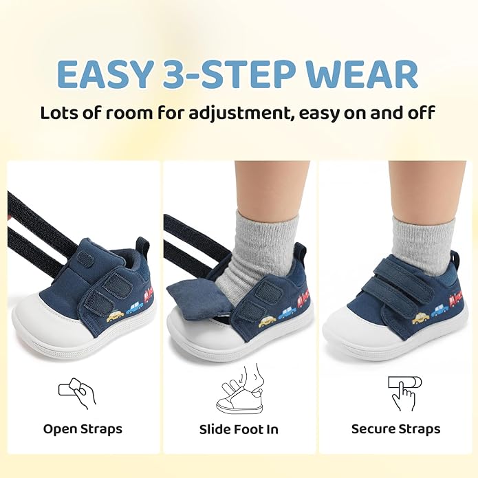 Baby First Walking Shoes Baby Girls Wide Barefoot Sneakers Lightweight Soft Toddler Shoe Non-Slip Ankle Support
